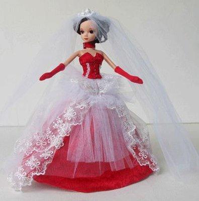 Кукла Соня, Золотая коллекция, брюнетка в красно-белом свадебном платье с фатой