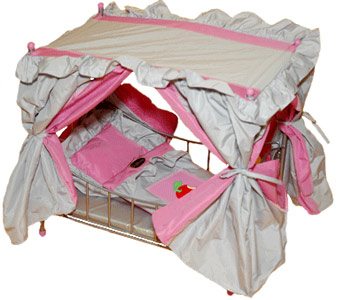 Кроватка с балдахином для куклы (розово-серебристая с яблочком )