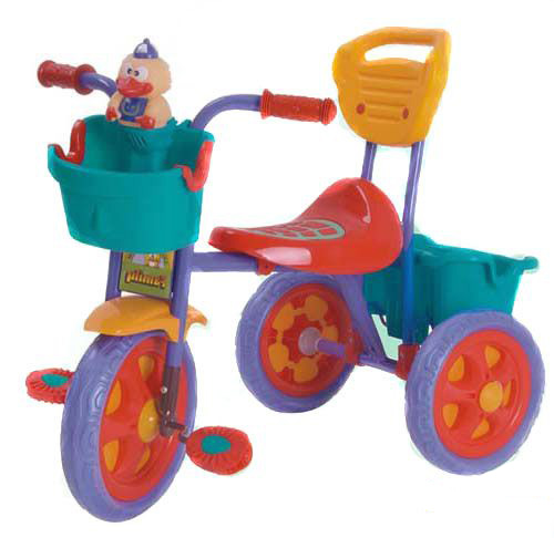 Трехколесный велосипед с музыкальной игрушкой-пищалкой в виде утенка.